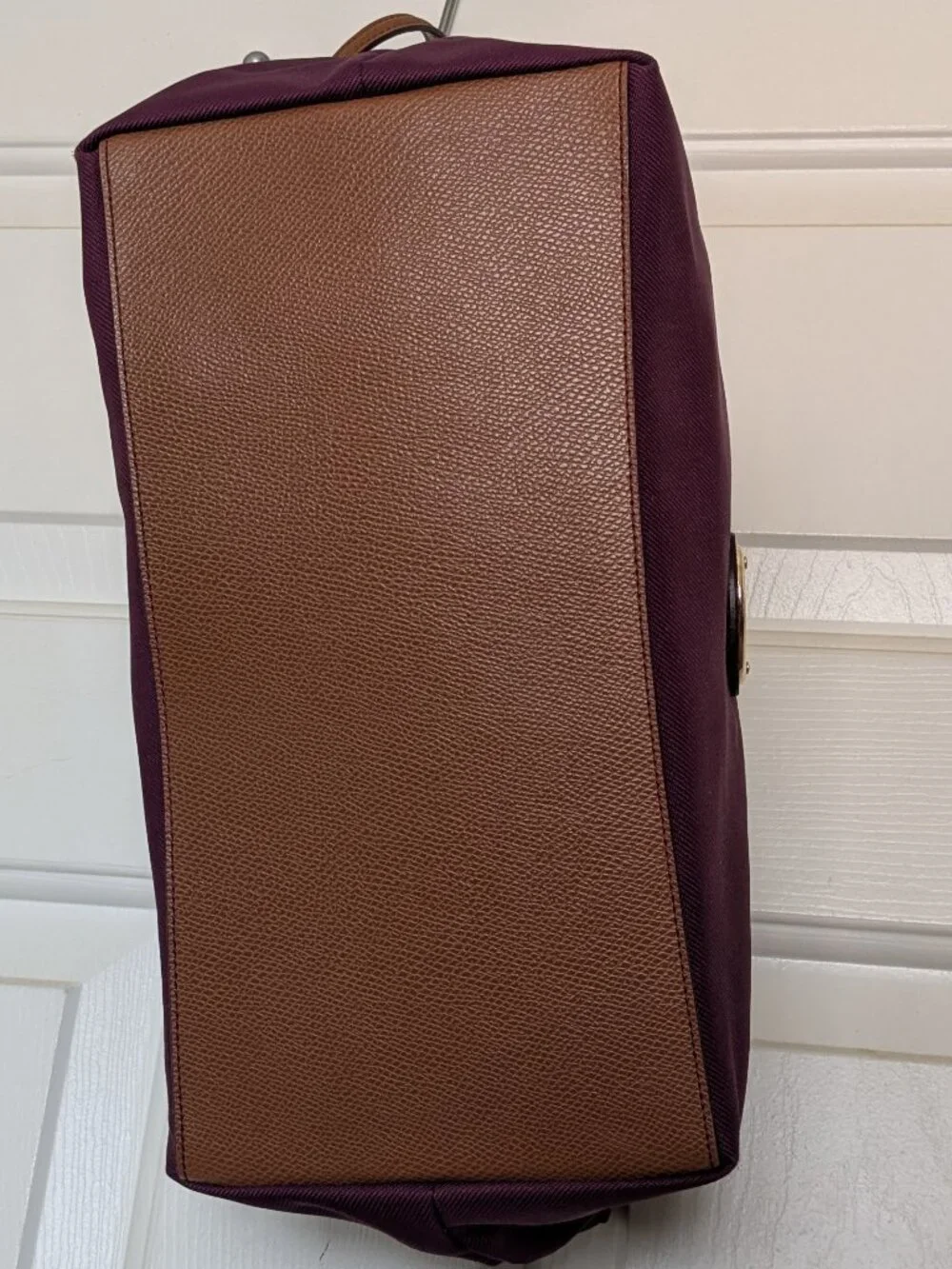 Coach Sawyer Plum Canvas & Leather Tote Bag Gold Hardware Charm Purple .